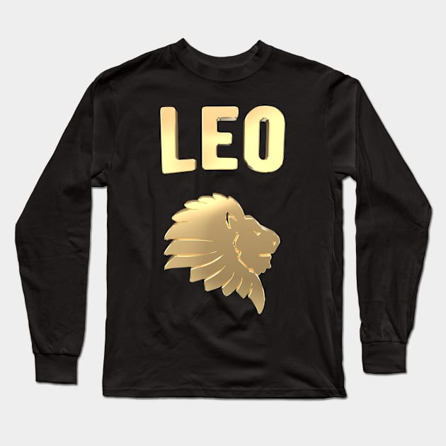 Gold Zodiac Sign Leo Born in August Gift Long Sleeve T-Shirt by HappyGiftArt